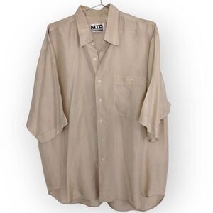 MTO Mens Shirt Sz Large Vtg 90s Silk Short Sleeve Collar Button Beige Classicore